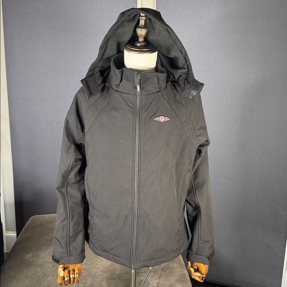 Wasoto Men's Black Heated Jacket Removable Hood Zip Up Size L Battery Pack NEW